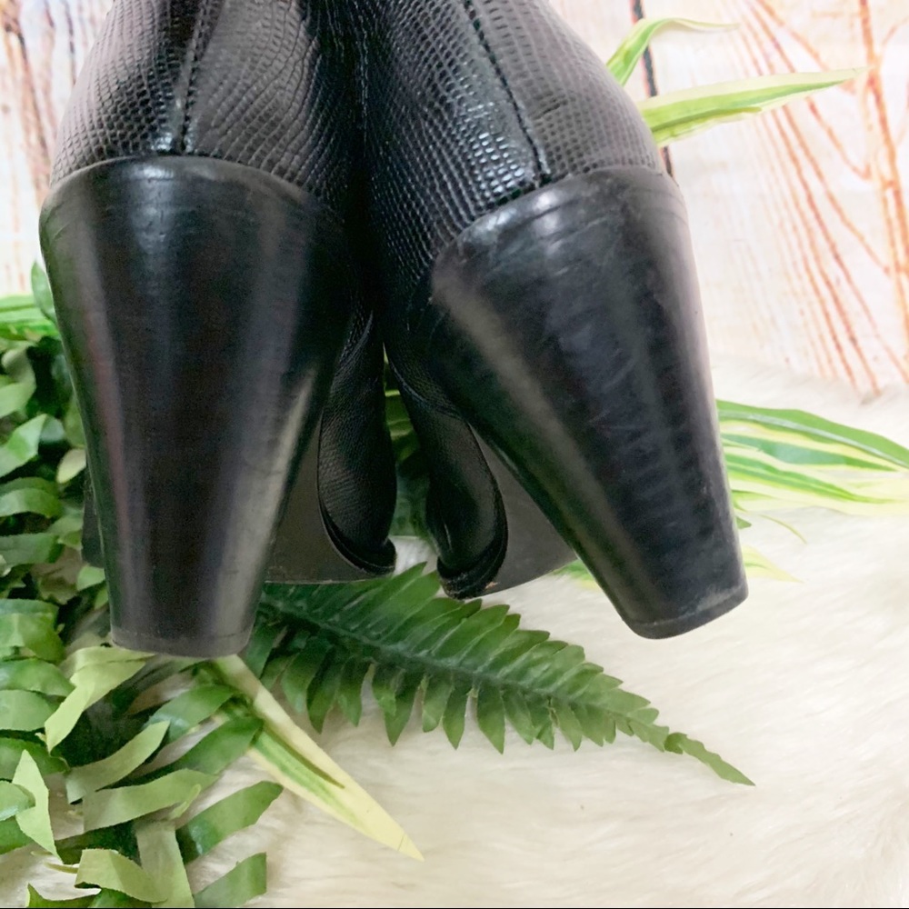 Ash Black Croc Embossed Leather Ankle Booties - Picture 3 of 9